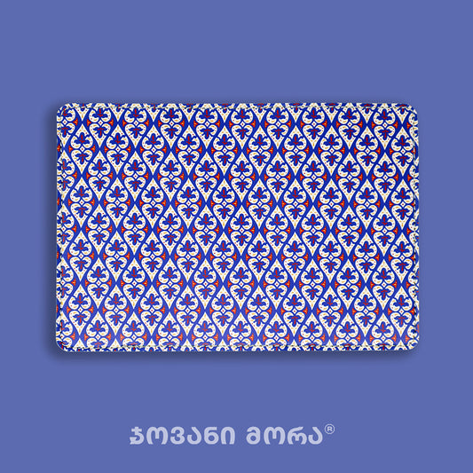 Blue vegan leather passport holder with Affection Georgian ornament print by Giovanni Morra