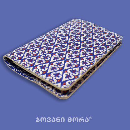 Blue vegan leather passport holder with Affection print by Giovanni Morra