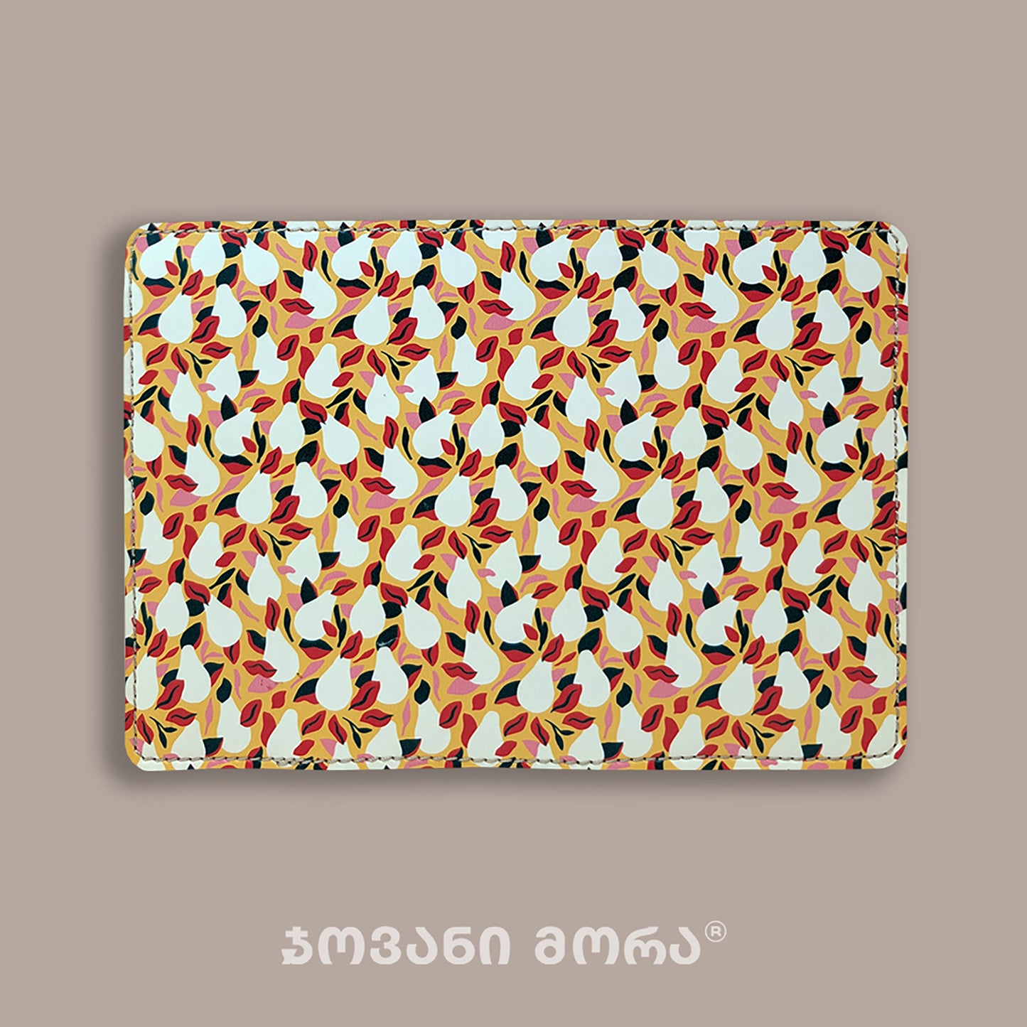 Yellow and white vegan leather passport holder with Pears print by Giovanni Morra