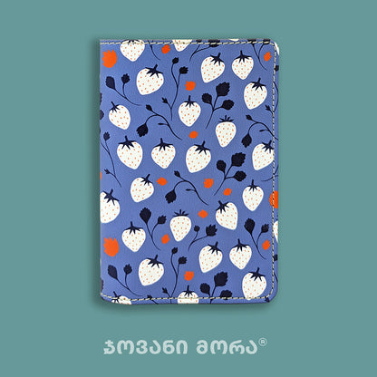 Folded blue and white Strawberries passport holder by Giovanni Morra