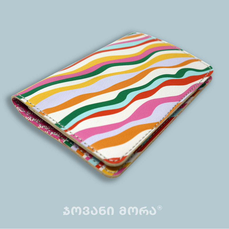 Multicolor vegan leather passport holder with Waves print by Giovanni Morra