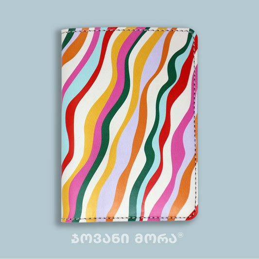 Multicolor vegan leather passport holder with Waves print by Giovanni Morra