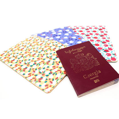 Set of Giovanni Morra fruit print passport holders with Georgian passport