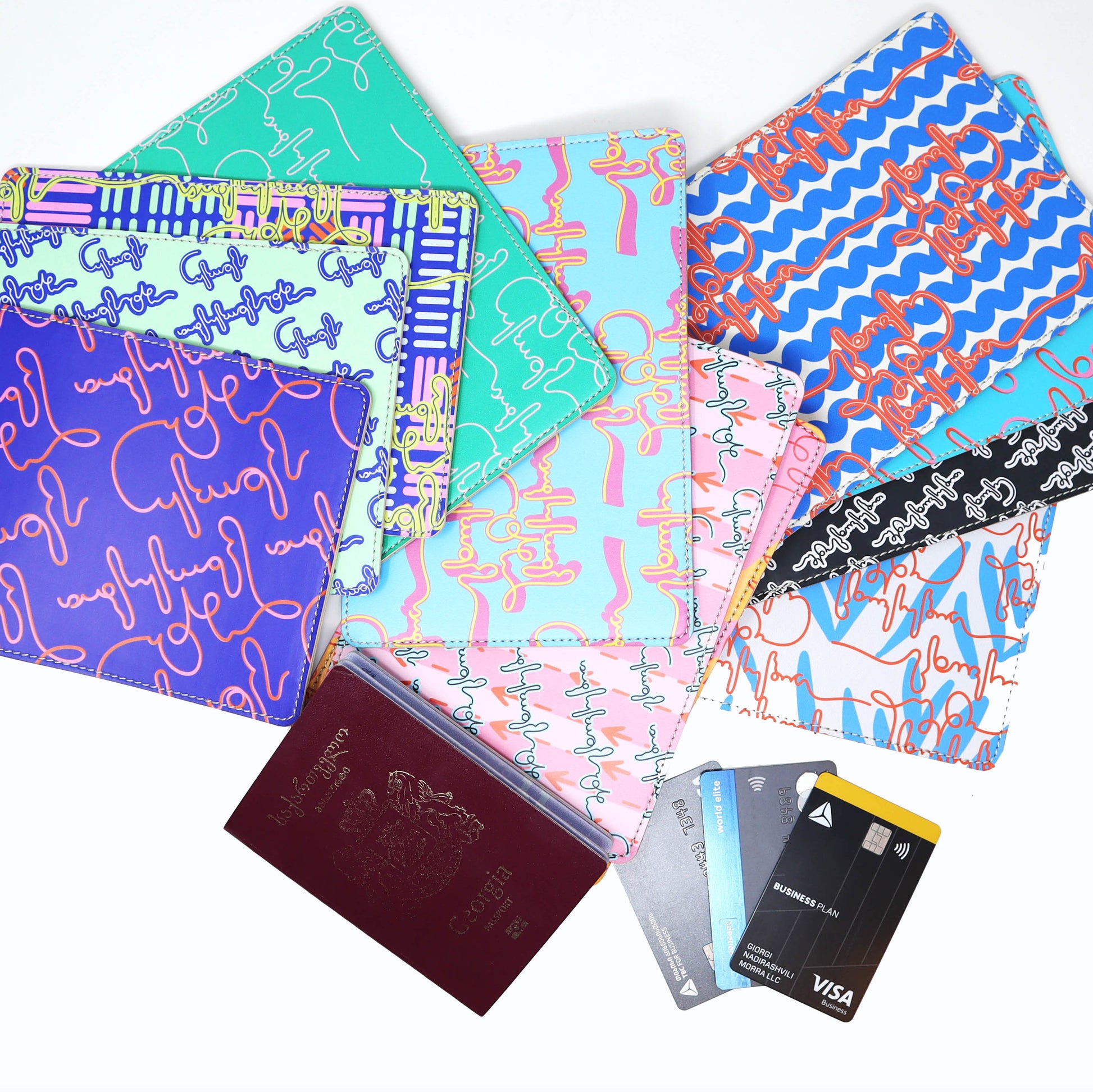Set of Live Your Own Life passport holders from the m² x Giovanni Morra collaboration
